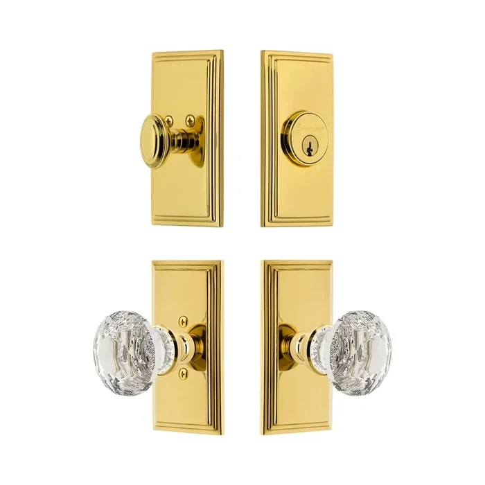 Carre Short Plate Entry Set with Brilliant Crystal Knob – Lifetime Brass