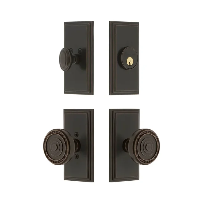 Carre Short Plate Entry Set with Soleil Knob – Timeless Bronze