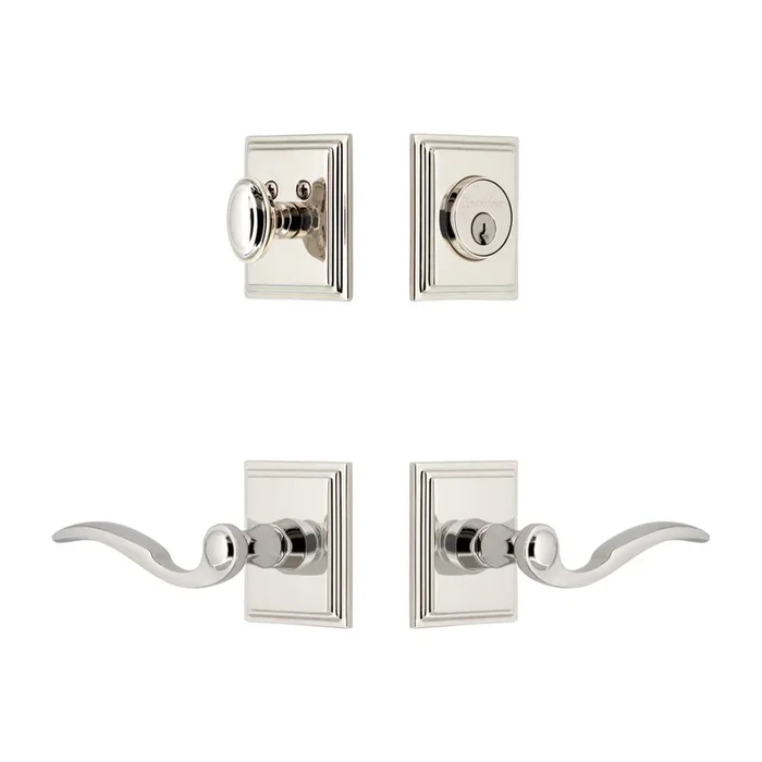 Carre Square Rosette Entry Set with Bellagio Lever – Polished Nickel