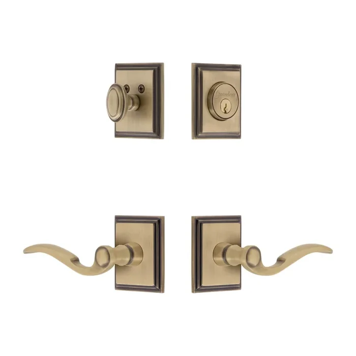 Carre Square Rosette Entry Set with Bellagio Lever – Vintage Brass