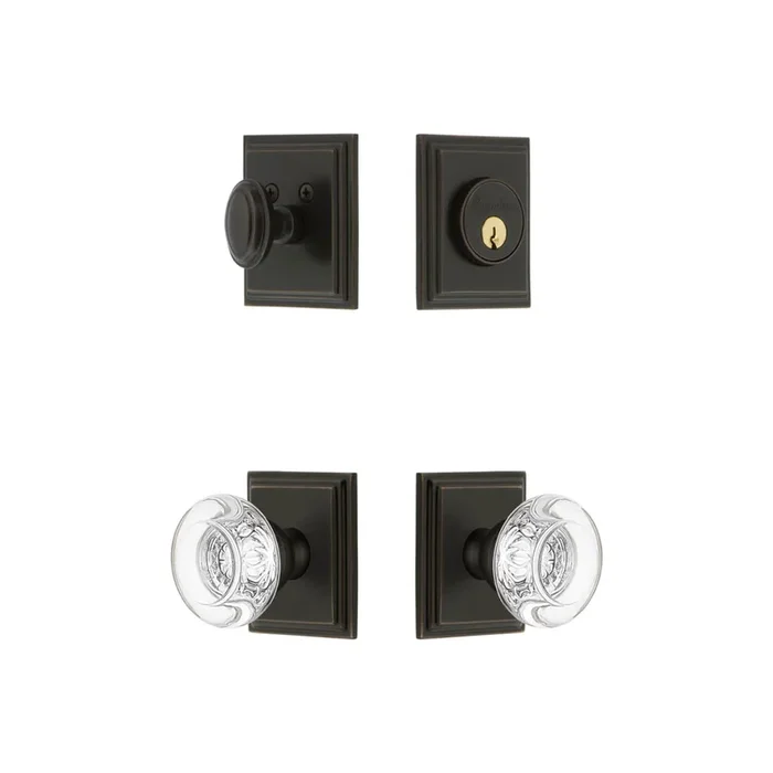 Carre Square Rosette Entry Set with Bordeaux Crystal Knob – Timeless Bronze