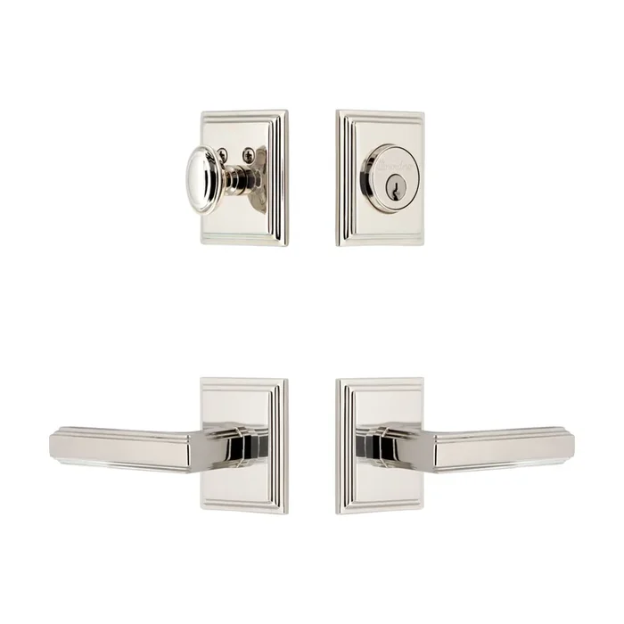 Carre Square Rosette Entry Set with Carre Lever in Polished Nickel – Grandeur
