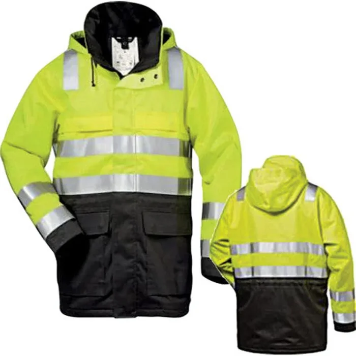CATU M-883377 HIGH-VIZ MULTI-RISK PARKA WITH HOOD FOR PROTECTION AGAINST ELECTRIC ARC, CENTRAL ZIP WITH FLAP, ADJUST. BELT, 2 CHEST & 2 HIP POCKETS, SIZE M
