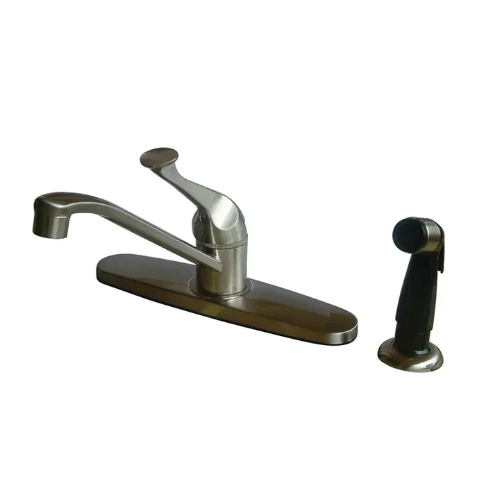 Chatham Single-Handle 8″ Centerset Kitchen Faucet with Side Sprayer, Brushed Nickel – Kingston Brass
