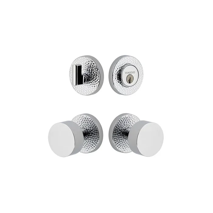 Circolo Hammered Rosette Entry Set with Circolo Knob – Bright Chrome Finish