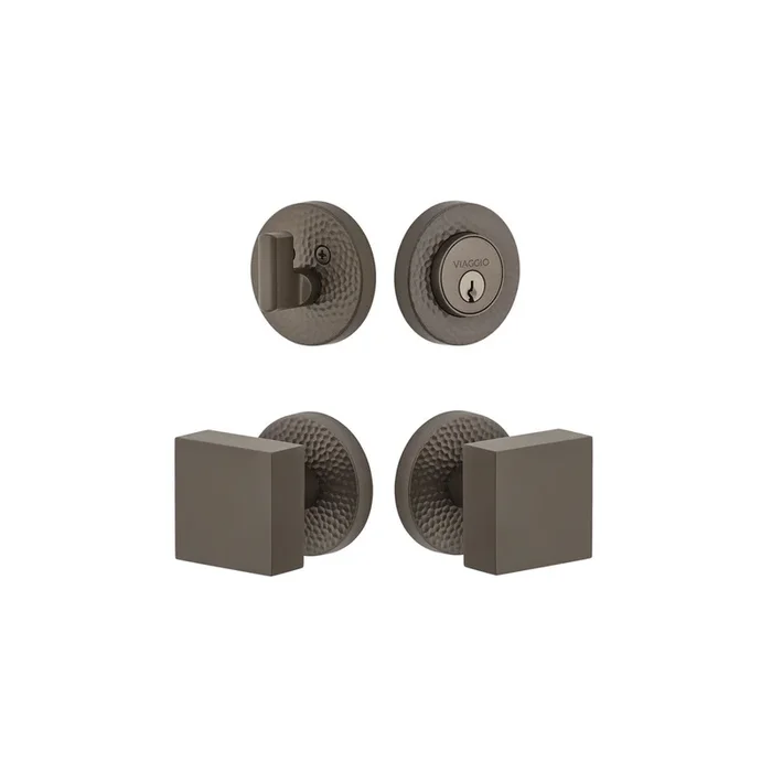 Circolo Hammered Rosette Entry Set with Quadrato Knob – Titanium Gray