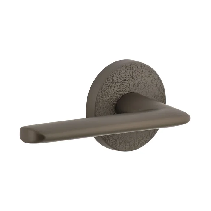 Circolo Leather Rosette with Brezza Lever in Titanium Gray – Luxury Door Hardware