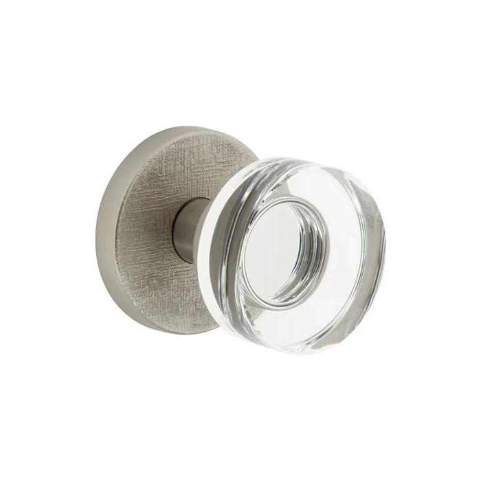 Circolo Linen Rosette with Circolo Crystal Knob in Satin Nickel – Left Handed Door Handing