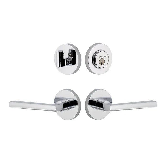 Circolo Rosette Entry Set with Milano Lever in Bright Chrome – Viaggio Luxury Hardware