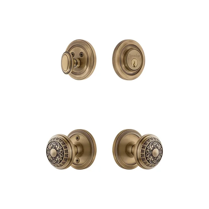 Circulaire Rosette Entry Set with Windsor Knob – Vintage Brass