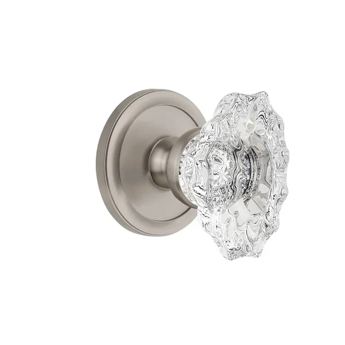 Circulaire Rosette with Biarritz Crystal Knob – Satin Nickel Double Dummy Door Hardware
