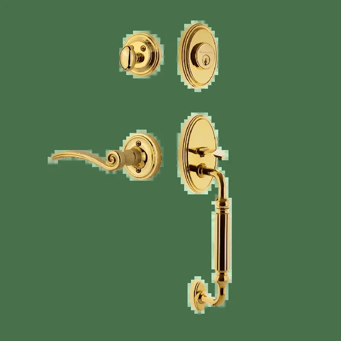 Classic Handleset with F-Grip and Classic Rosette – Polished Brass