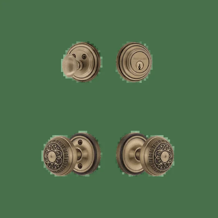 Classic Rosette Entry Set with Egg Dart Knob in Antique Brass
