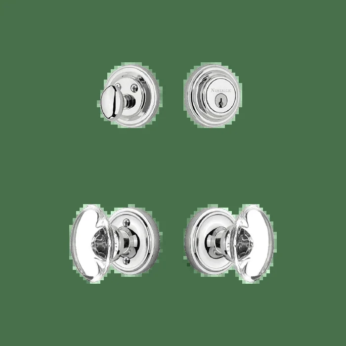 Classic Rosette Entry Set with Oval Clear Crystal Knob in Bright Chrome