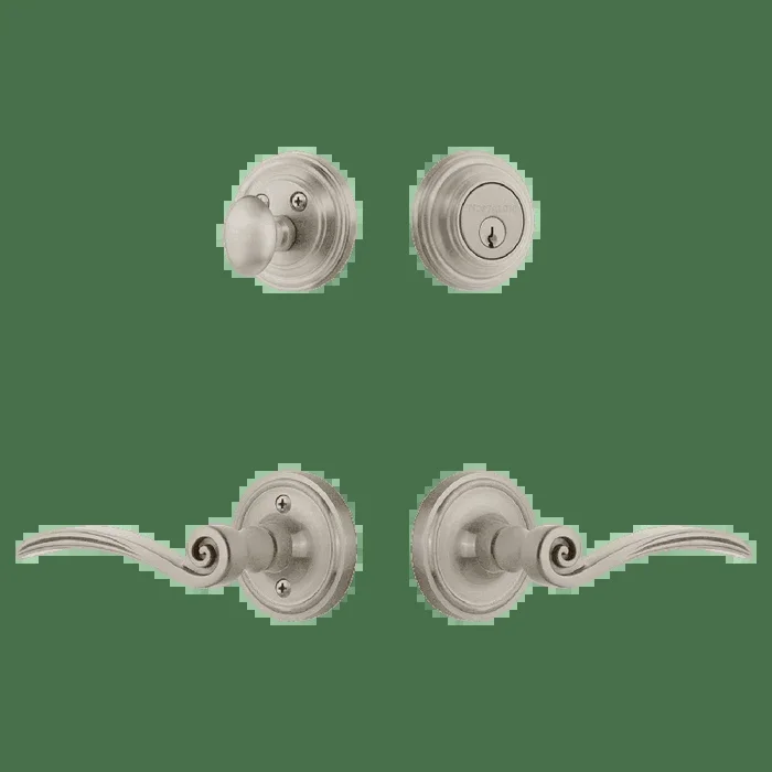 Classic Rosette Entry Set with Swan Lever – Satin Nickel Finish