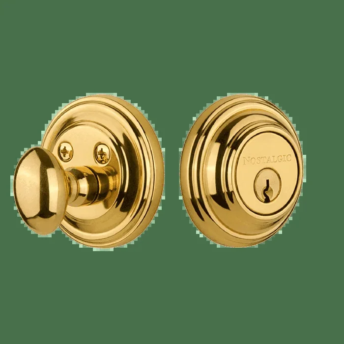 Classic Rosette Single Cylinder Deadbolt in Unlacquered Brass – Nostalgic Hardware