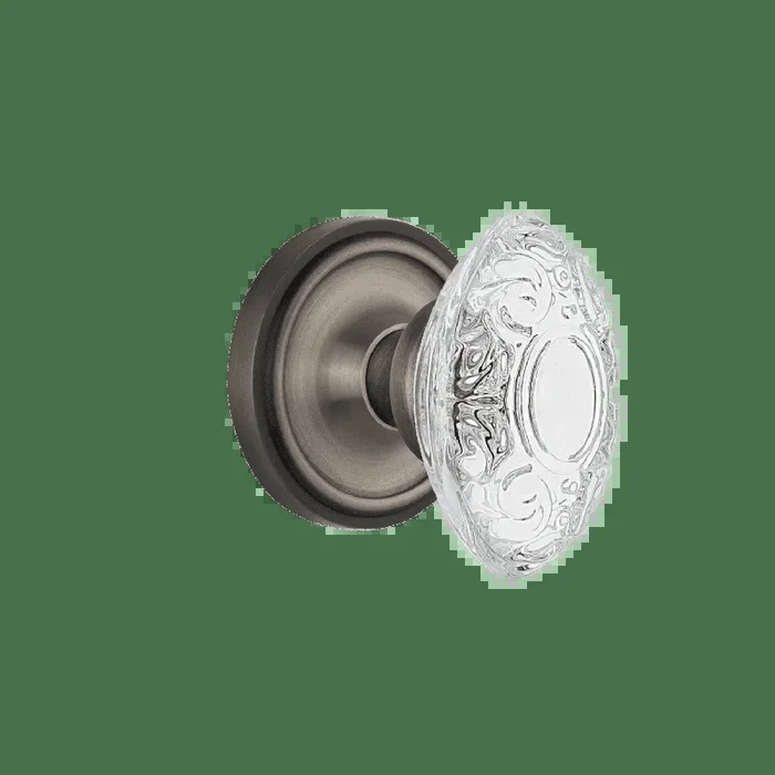 Classic Rosette with Crystal Victorian Knob in Antique Pewter
