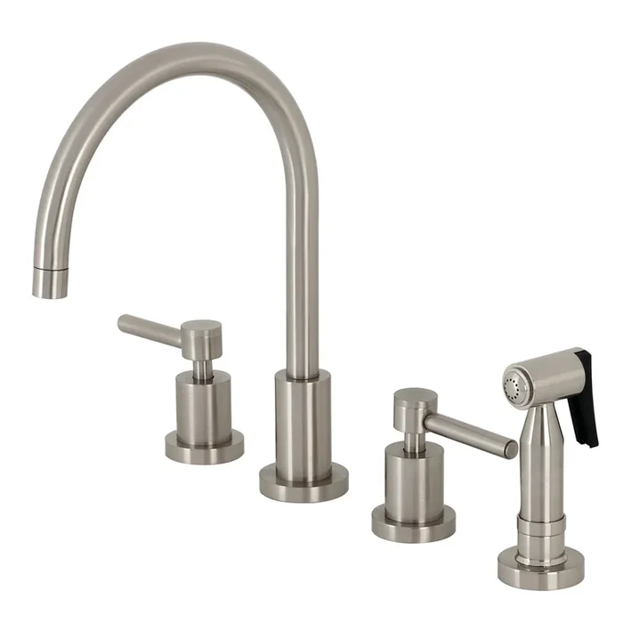 Concord Double-Handle Widespread Kitchen Faucet with Brass Sprayer, Brushed Nickel