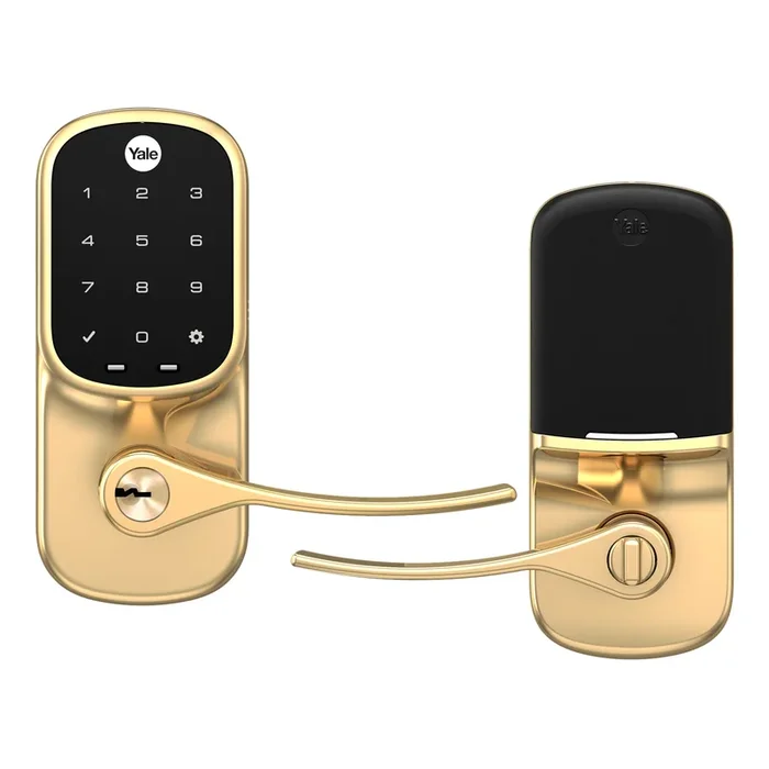 Connected by August Assure Lever Touchscreen Keyed Entry Lock – Polished Brass Finish