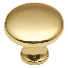 Conquest Round Style Cabinet Hardware Knob, Polished Brass 1-1/8 Inch Diameter.