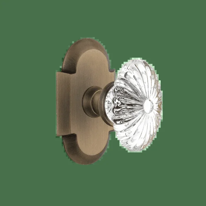 Cottage Short Plate with Oval Fluted Crystal Knob – Antique Brass