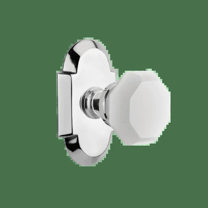 Cottage Short Plate with White Waldorf Knob in Bright Chrome – Nostalgic Vintage Door Hardware