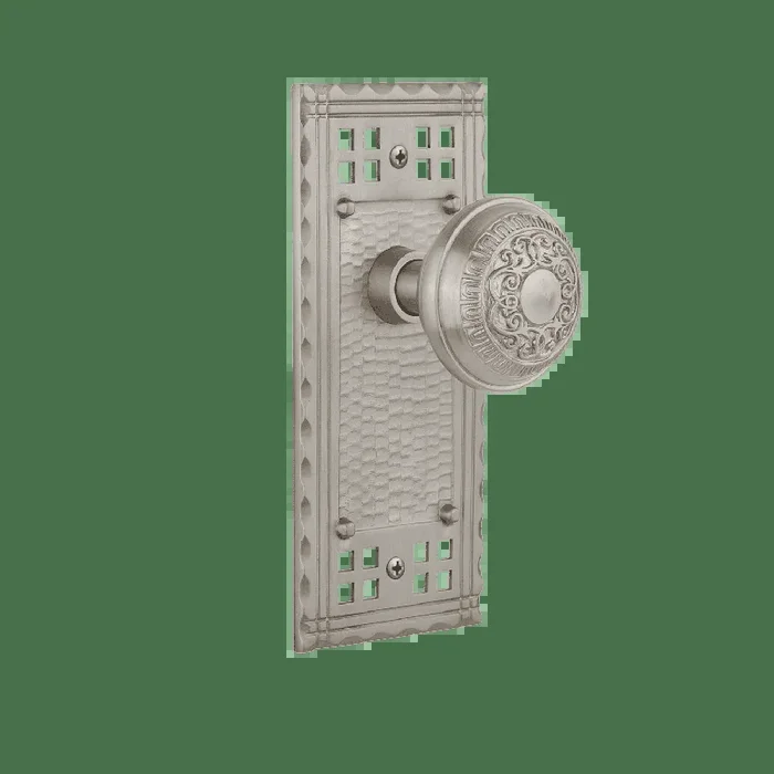 Craftsman Long Plate with Egg Dart Knob – Satin Nickel – Double Dummy