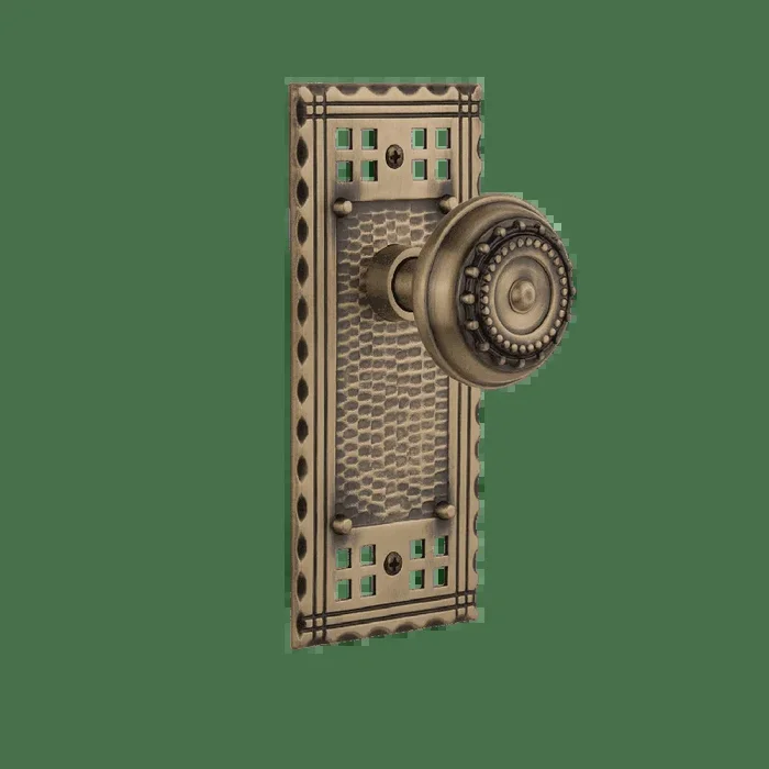 Craftsman Long Plate with Meadows Knob in Antique Brass – Double Dummy Door Hardware