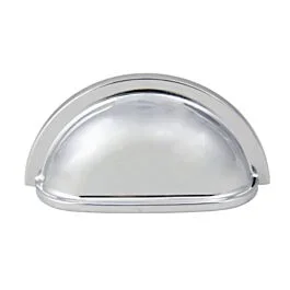 Cup Pull Collection Traditional Style 3″ (76mm) Hole Center, Overall Length 3-1/2″, Polished Chrome Cabinet Hardware Pull / Handle