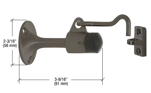 Dark Bronze Wall Mounted Heavy-Duty Door Stop with Hook and Holder – C.R. Laurence