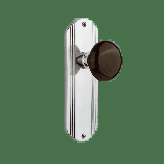 Deco Long Plate with Brown Porcelain Knob – Vintage Door Cabinet Hardware