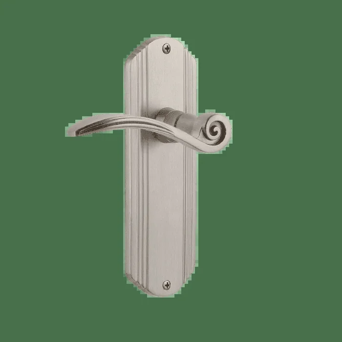 Deco Long Plate with Swan Lever in Satin Nickel – Nostalgic Vintage Door Hardware