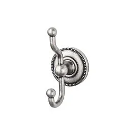 Edwardian Bath Double Hook Beaded Backplate, Antique pewter