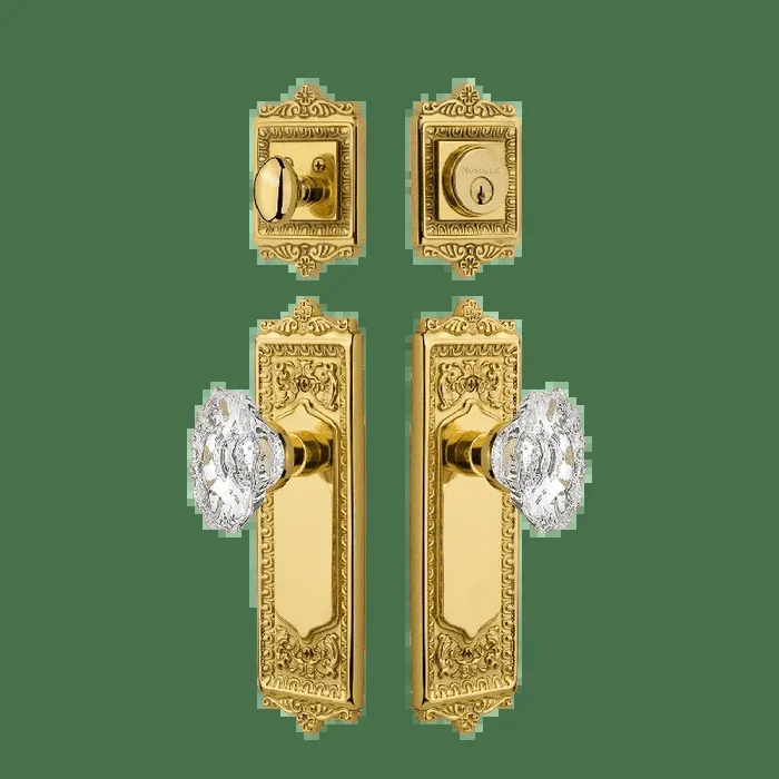 Egg Dart Entry Set with Chateau Crystal Knob – Unlacquered Brass