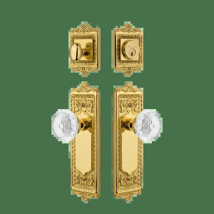 Egg Dart Entry Set with Crystal Meadows Knob – Unlacquered Brass