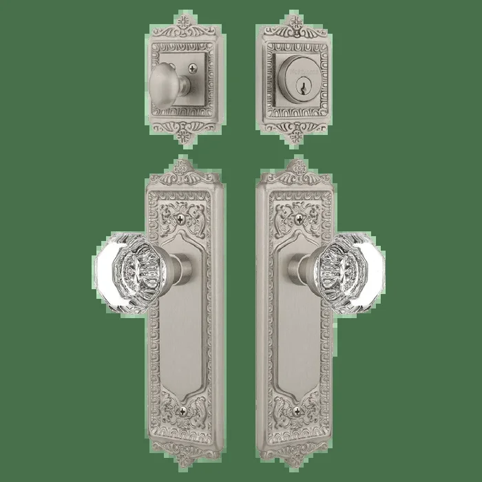 Egg Dart Entry Set with Waldorf Crystal Knob in Satin Nickel