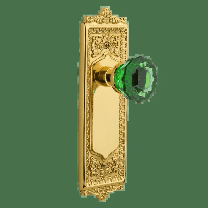 Egg Dart Long Plate with Emerald Crystal Knob in Unlacquered Brass – Nostalgic