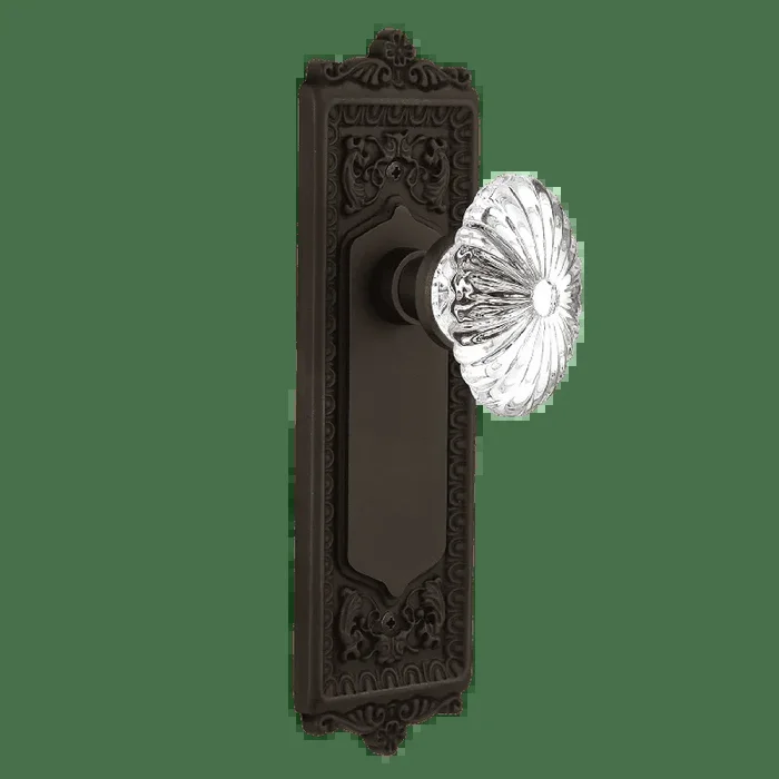 Egg Dart Long Plate with Oval Fluted Crystal Knob in Oil-Rubbed Bronze | Nostalgic Vintage Door Hardware