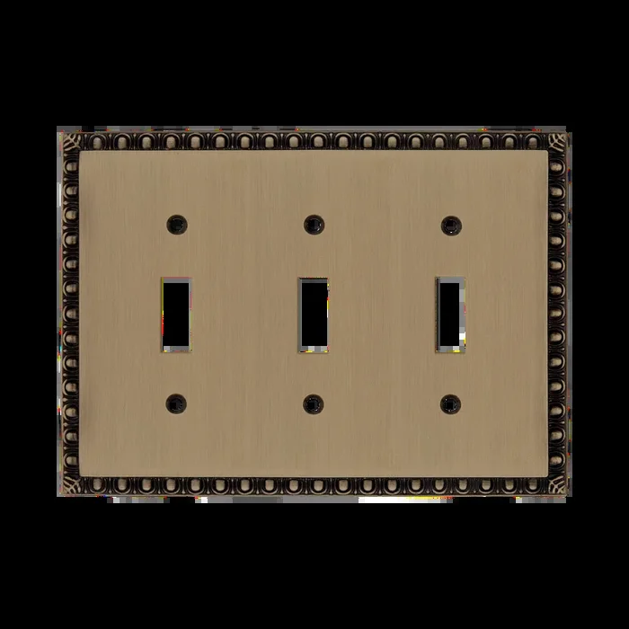 Egg Dart Switch Plate with Triple Toggle – Antique Brass by Nostalgic