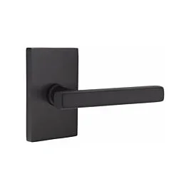 Emtek Passage, Freestone Lever with Modern Rectangular Rosette, Flat Black, Right Handle