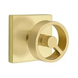 Emtek Privacy Set Studio Brass Spoke Knob 2-3/8″ (60mm) Right Handle with Square Rossette, Satin Brass