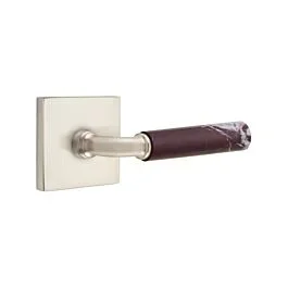 Emtek Select Passage Rosso Levanto Handle with R-Bar Stem Square Rosette in Satin Nickel, Left Handle