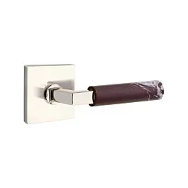 Emtek Select Privacy Rosso Levanto Handle with L-Square Stem, Square Rosette in Polished Nickel, Right Handle