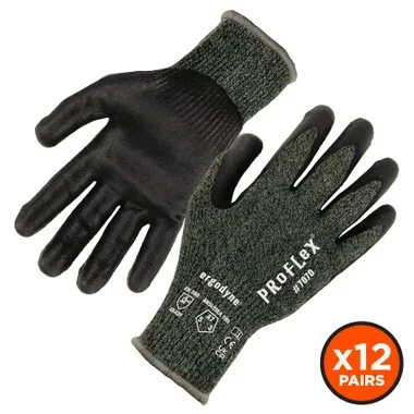 Ergodyne ProFlex 7070 Nitrile Coated Cut-Resistant Gloves – ANSI/ISEA 105-2016 A7, EN388: 4X42F, 13g, Heat Resistant – Green – 12-pair