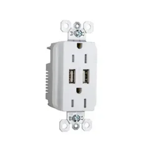 Fast Dual USB Charging Outlets + 15A Plugs, Fed Spec Grade – White