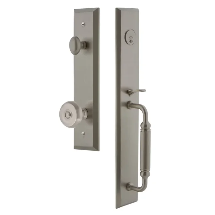 Fifth Avenue One-Piece Handleset with C Grip and Bouton Knob – Satin Nickel