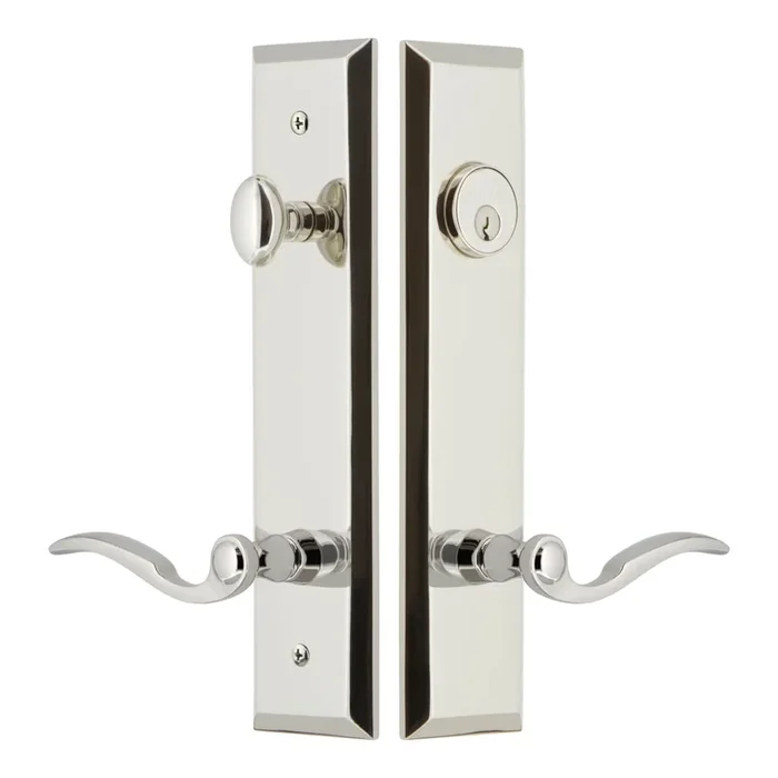 Fifth Avenue Tall Plate Entry Set with Bellagio Lever – Polished Nickel