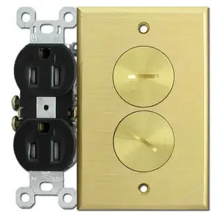Floor Mounted Tamper Resistant Duplex Outlets with Brass Cover Plate