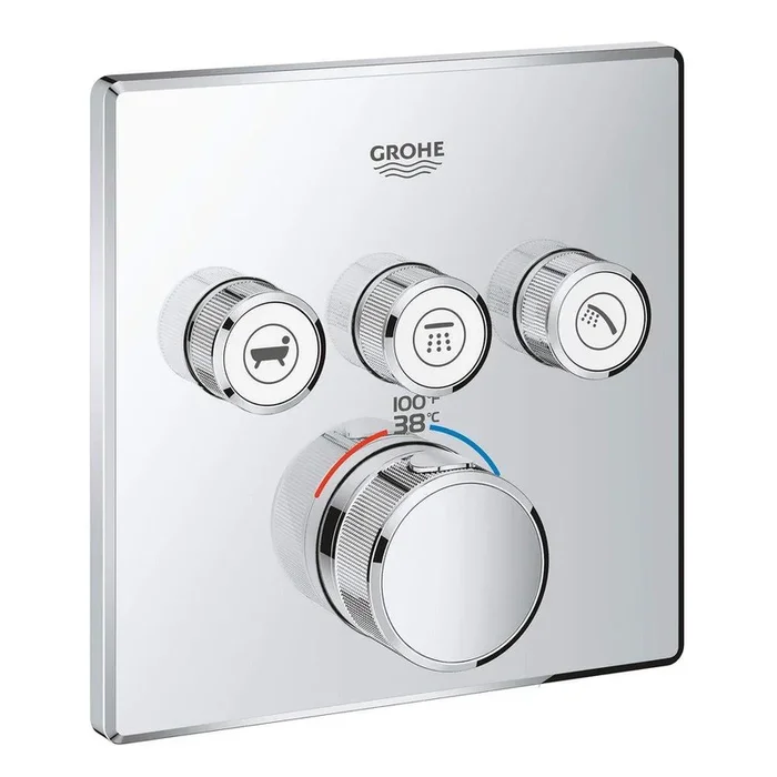 Four Handle Thermostatic Valve Trim in Brushed Cool Sunrise by Grohe