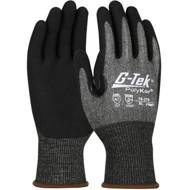 G-Tek PolyKor X7 Seamless Knit Blended Glove w/Nitrile Coated MicroSurface Grip on Palm & Fingers – Touchscreen Compatible – Black – 1/DZ – 16-278